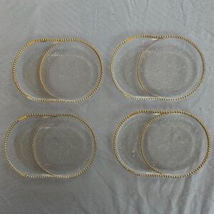 Vtg Jeanette Tea Plate Harp Pattern Glass with Gold Trim Coaster. Sweet!